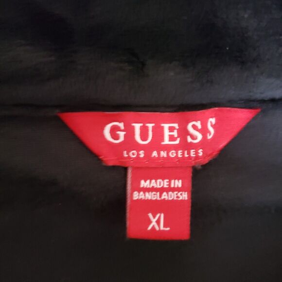 Guess‎ Womens Black Velour Crop Y2K Style Bomber Jacket Metal Zippers Size XL - Picture 7 of 9